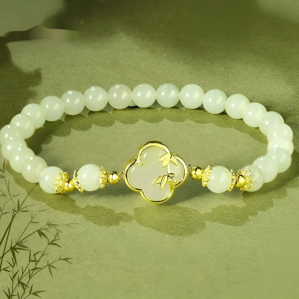 Hetian Jade leaf design bracelet and necklace set in national style.