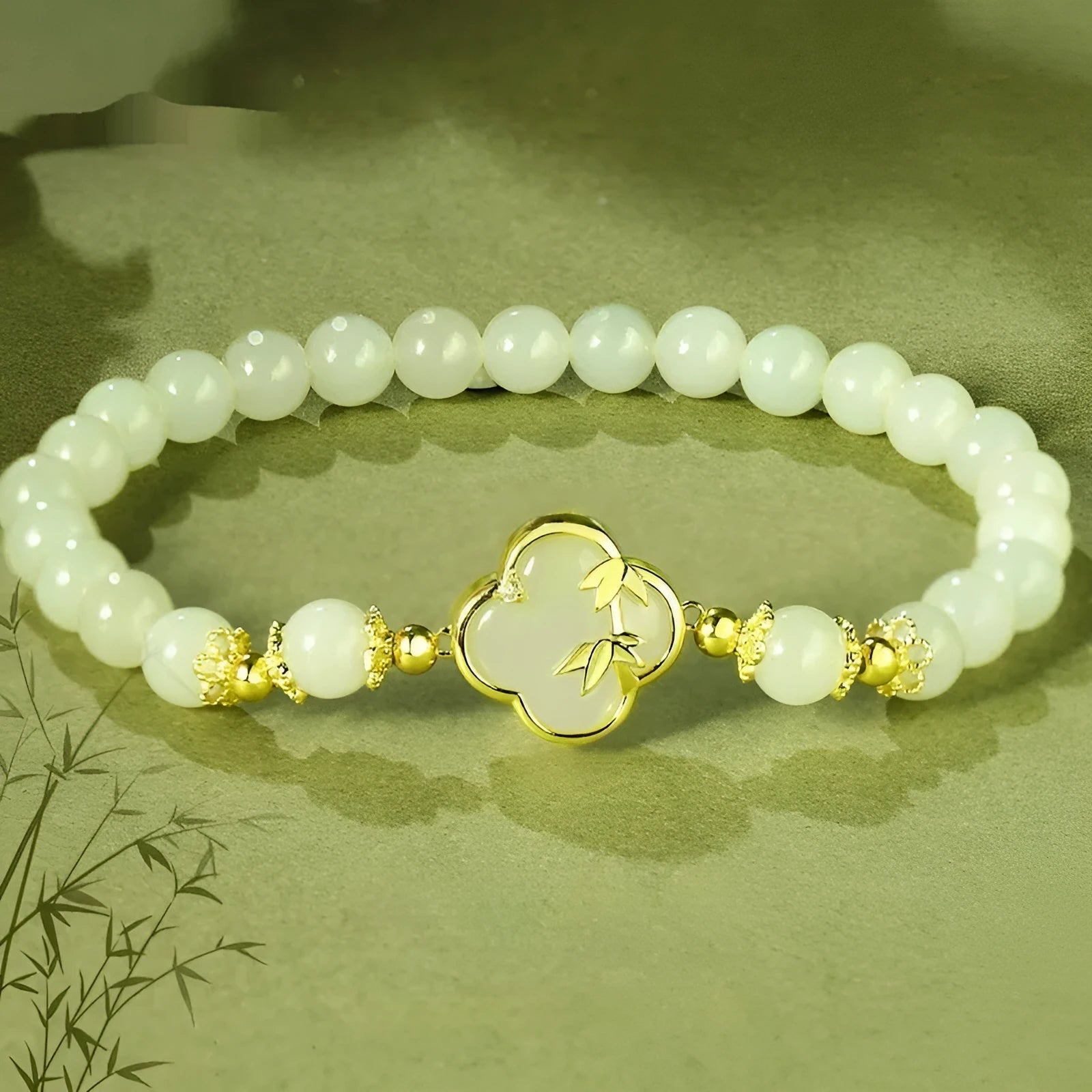 Hetian Jade leaf design bracelet and necklace set in national style.