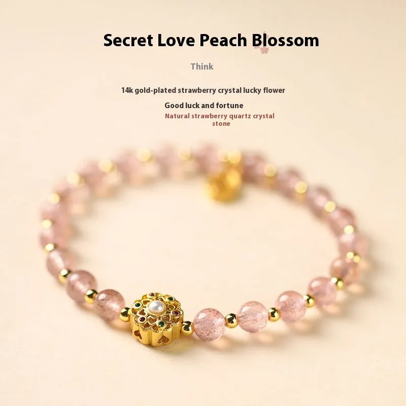 Hand-woven gray moonstone crystal bracelet with pink sunstone and peach strawberry quartz beads