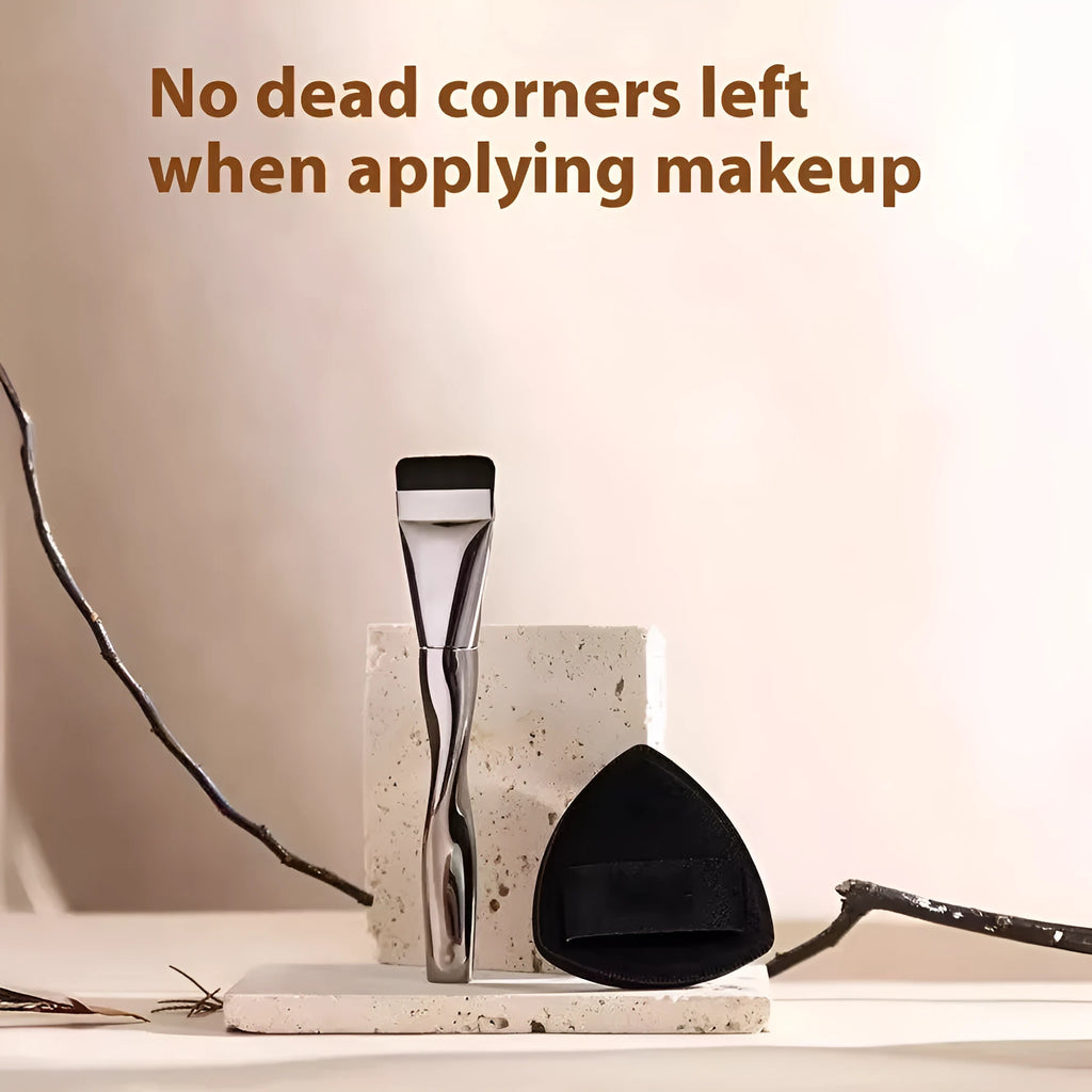 Spiral-shaped powder foundation brush with black handle and artificial fibre bristles