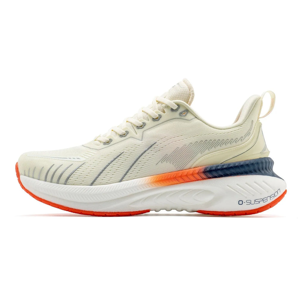 Low-top running shoes in various colours with PU mesh upper and rubber sole for shock absorption.