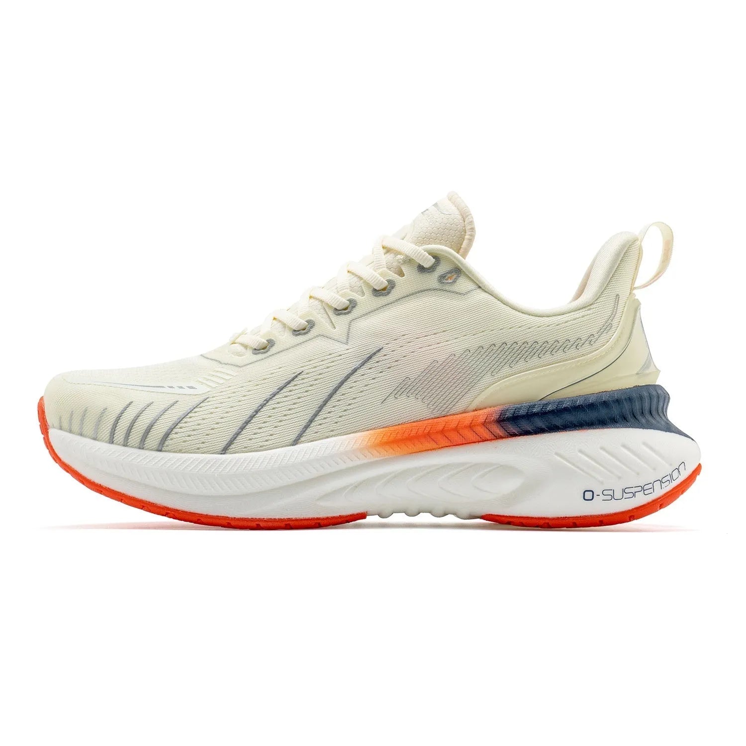 Low-top running shoes in various colours with PU mesh upper and rubber sole for shock absorption.