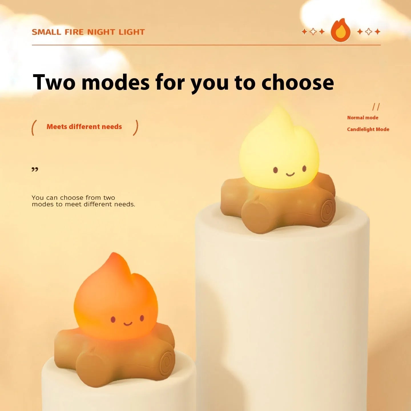 Silicone small fire pile cartoon night lamp with ABS shade showing yellow light illumination