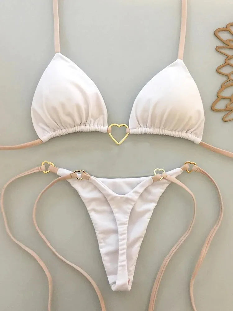 Women's low waist lace-up bikini set in solid colour nylon, sizes S M L