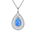 Sterling silver blue opal teardrop necklace with Austrian crystal on white gold plated chain