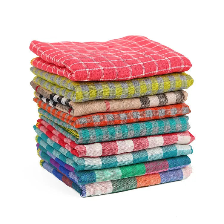 Plaid double sided cotton pet scarf in beige colour, 45x45cm, laid flat on surface