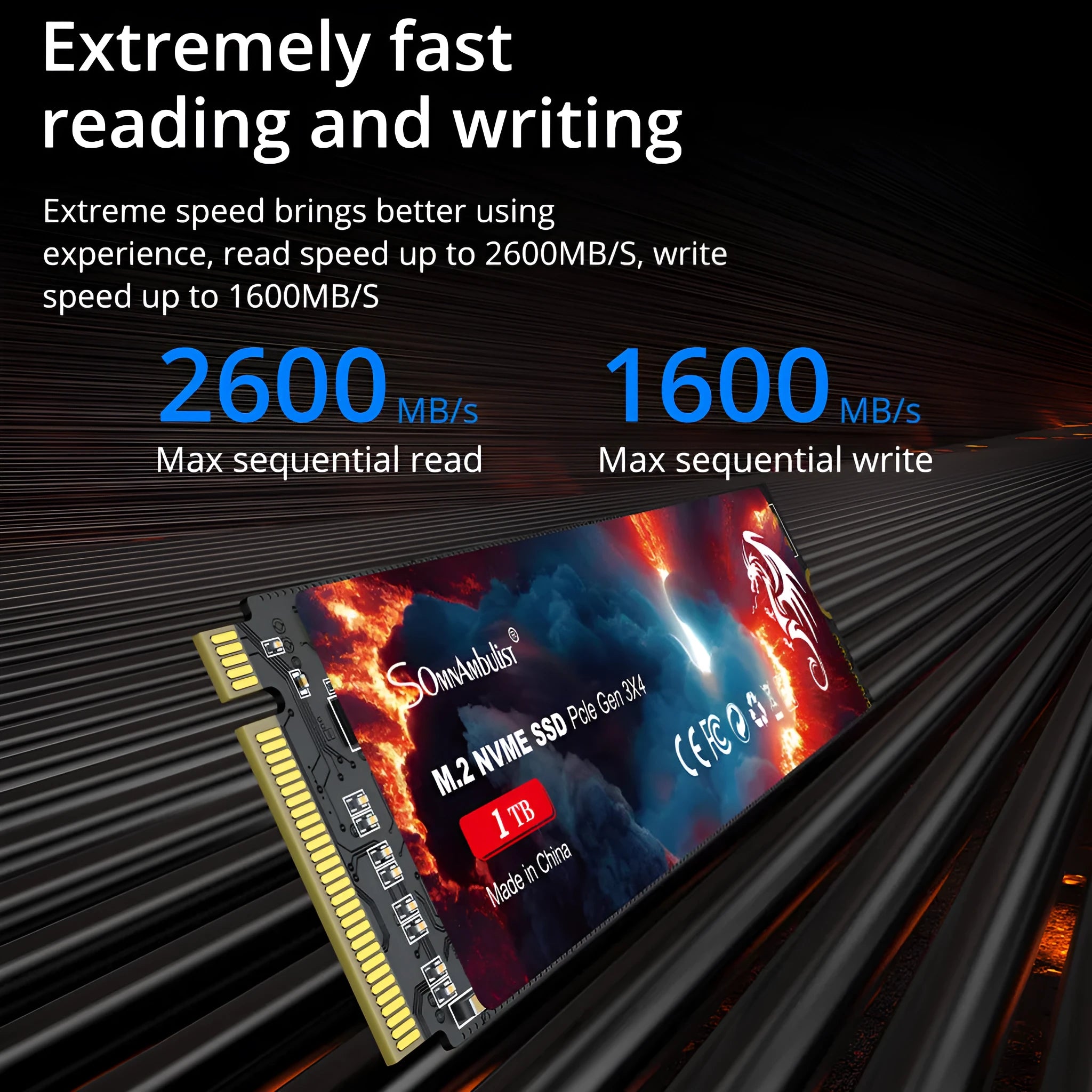 M.2 2280 form factor NVMe solid state drive for desktop computer installation.
