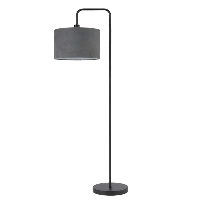 Black fabric shade LED floor lamp with iron body and adjustable head for reading or study use
