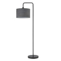 Black fabric shade LED floor lamp with iron body and adjustable head for reading or study use