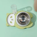 Grey panda-design automatic pet feeder with water bottle and tilted stainless steel bowls