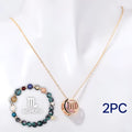 Natural stone beaded necklace and matching bracelet set laid flat showing polished gemstone beads and metal clasp.