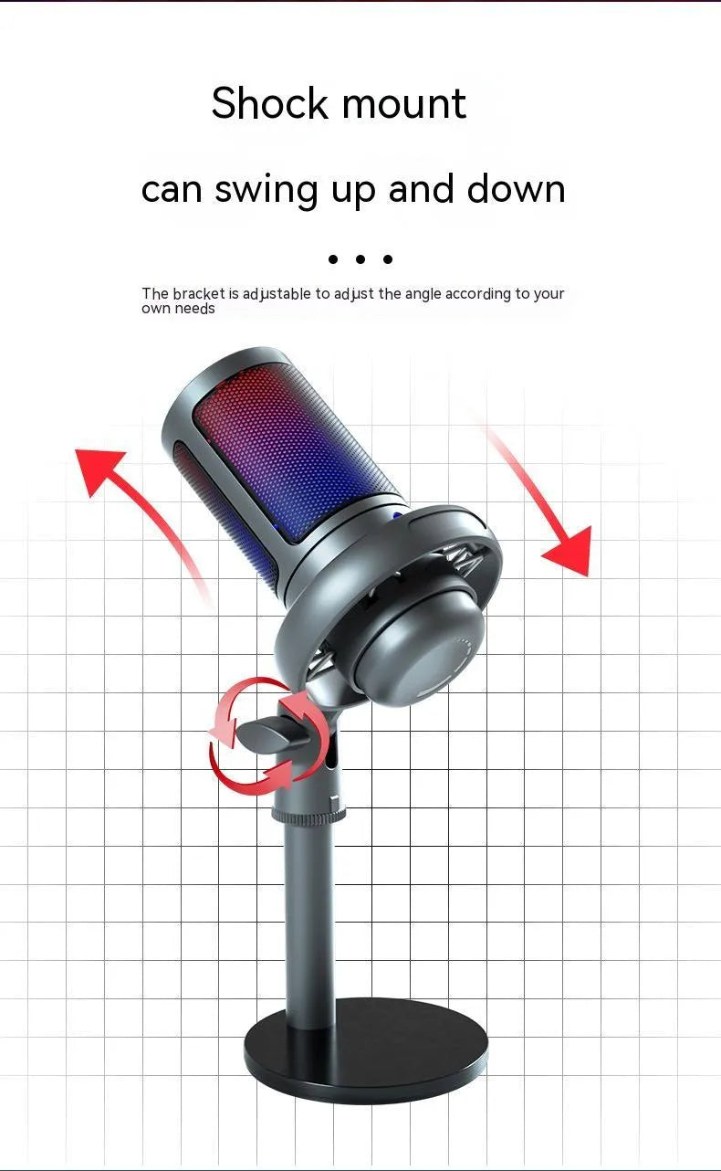 RGB condenser microphone for live broadcasting in black, white, or pink colours with 150cm USB cable