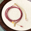 Wine red garnet three circle bracelet and necklace set with 2.5mm electroplated beads