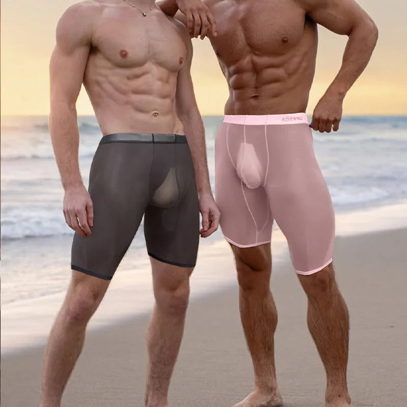 Men's seamless mesh shorts in knitted nylon fabric, black colour with hip-lifting design