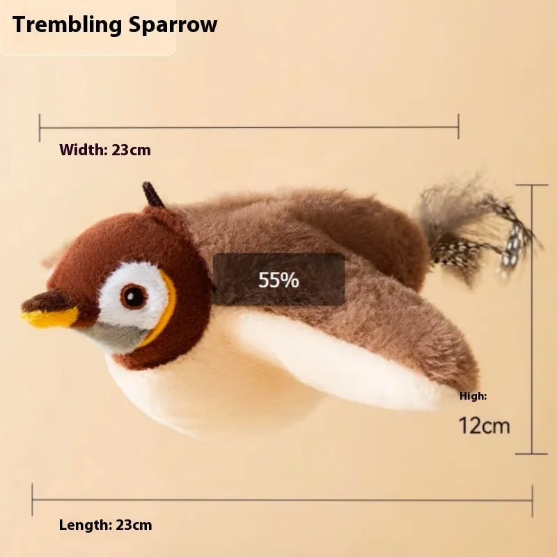 Colourful Interactive Bird Shake the Sparrow plush cat toy on a light background