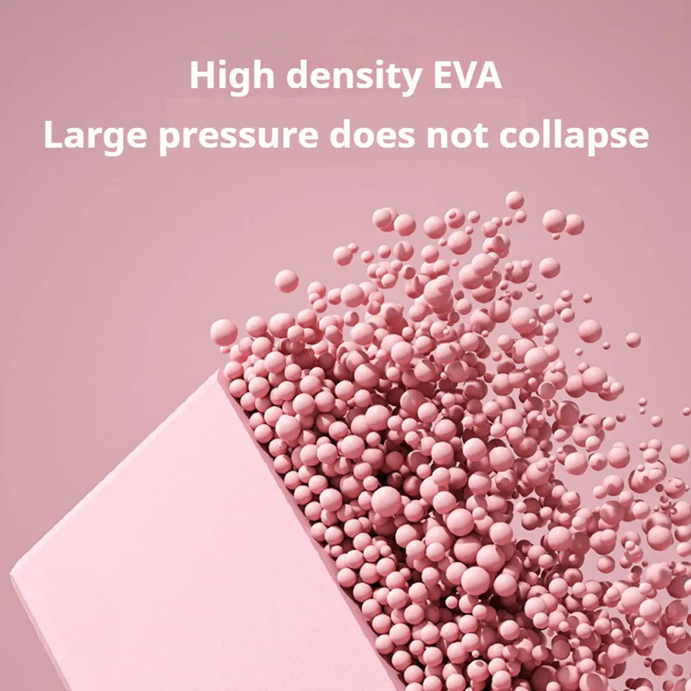 Blue high-density EVA yoga block with hexagonal sides and cut ridges for grip