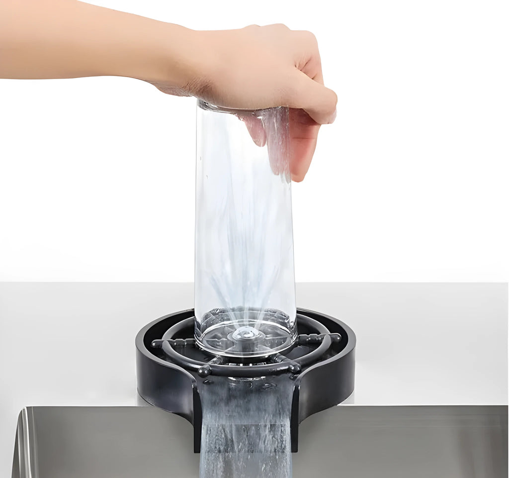 High pressure stainless steel glass washer with black ABS base and copper hose connections