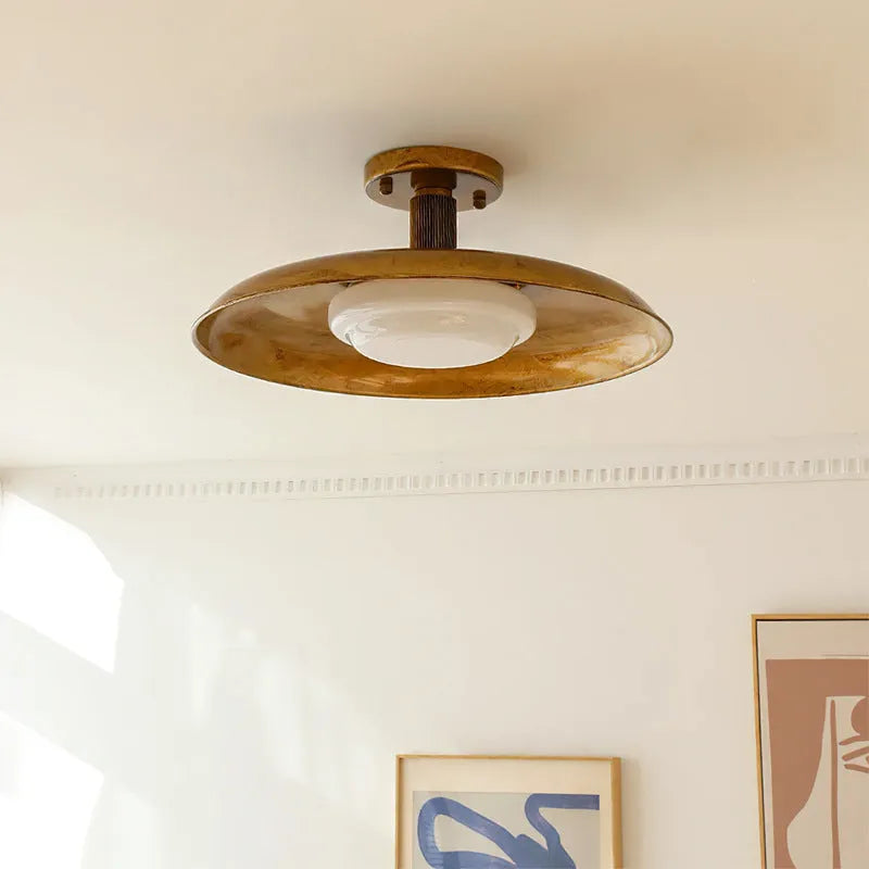 American retro alloy ceiling lamp in copper finish for foyer or balcony