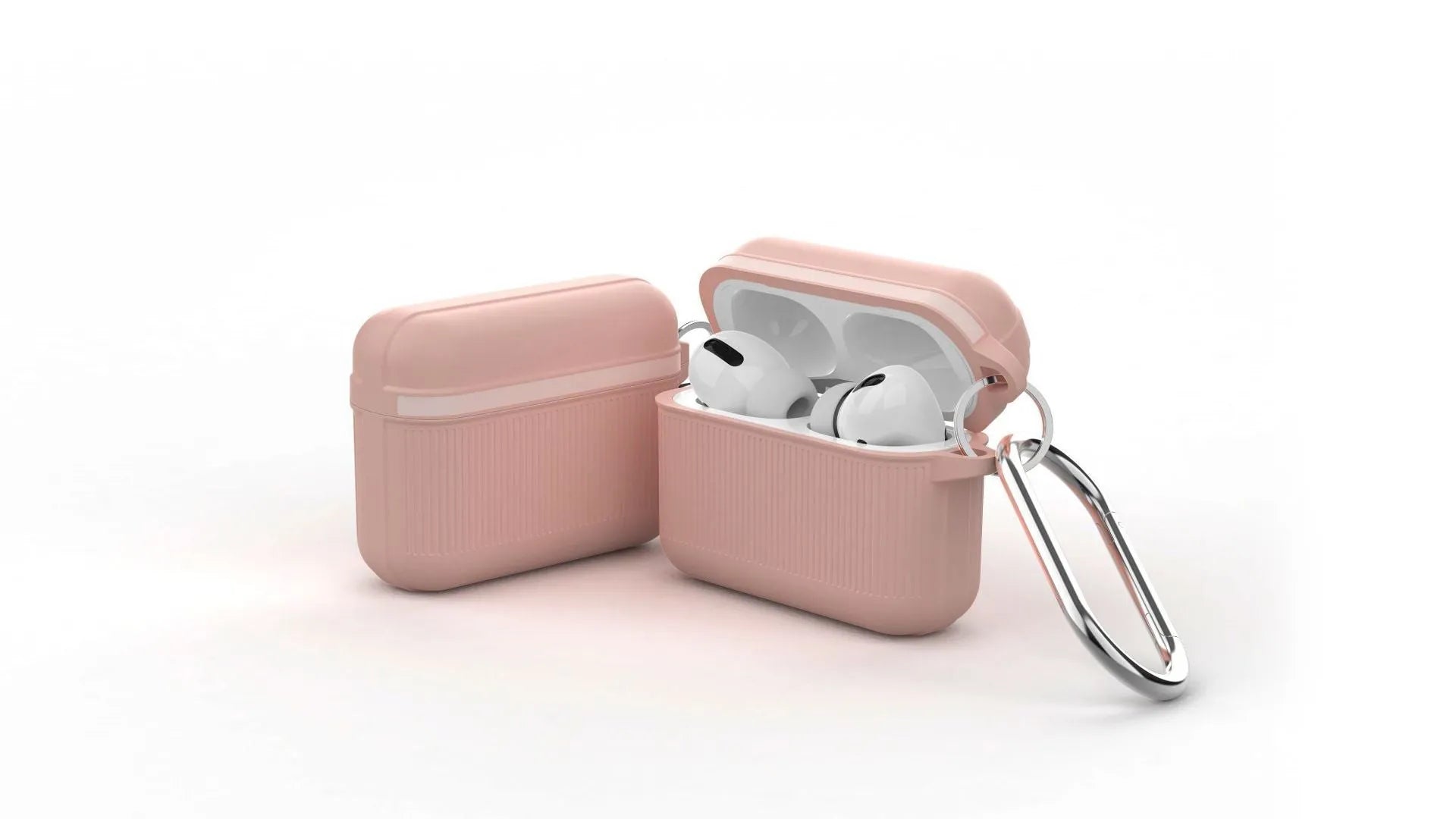 AirPods silicone protective case with thick corners and metal buckle closure in various colours