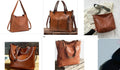 Black faux leather ladies' shoulder bag with gold chain detail and adjustable strap.