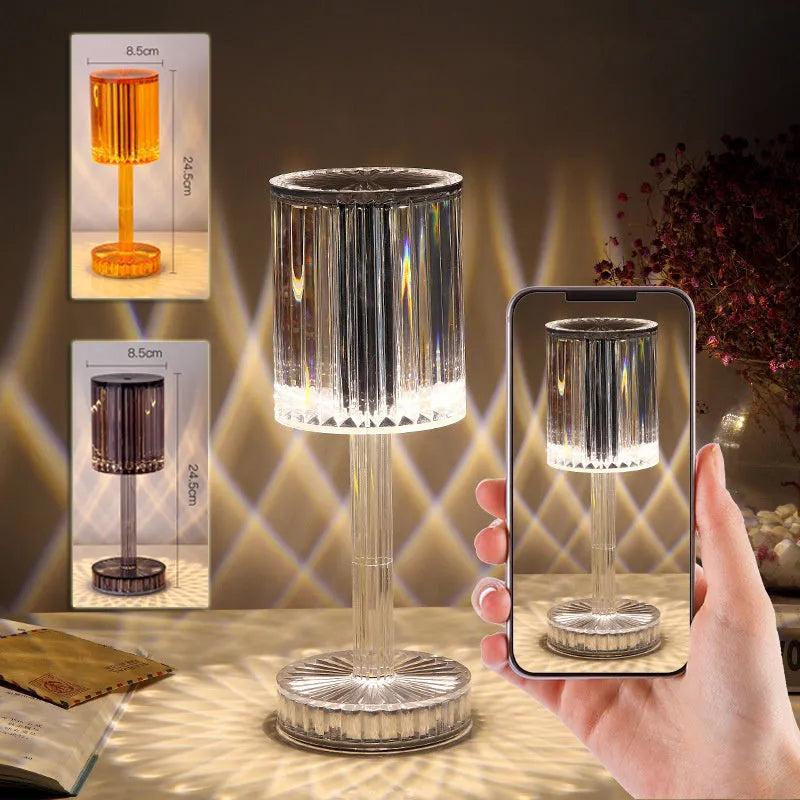 Crystal table lamp with transparent K9 crystal shade and touch dimmable base