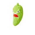 Bitter gourd or chili shaped dog chew toy with textured surface for teeth cleaning
