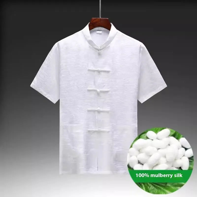 Men's Chinese Tang suit in mulberry silk fabric with traditional design details