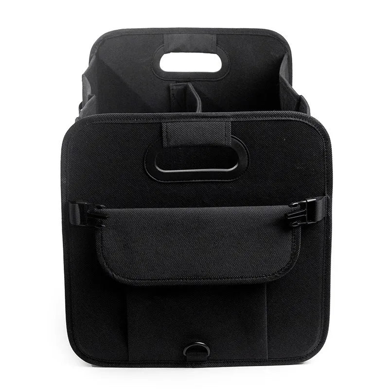 Foldable black multi-compartment car trunk storage box with handle