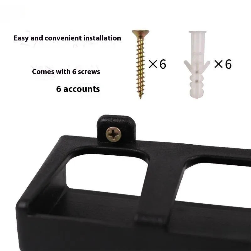 Black ABS plastic wall-mounted fishing rod storage rack with self-tapping screws