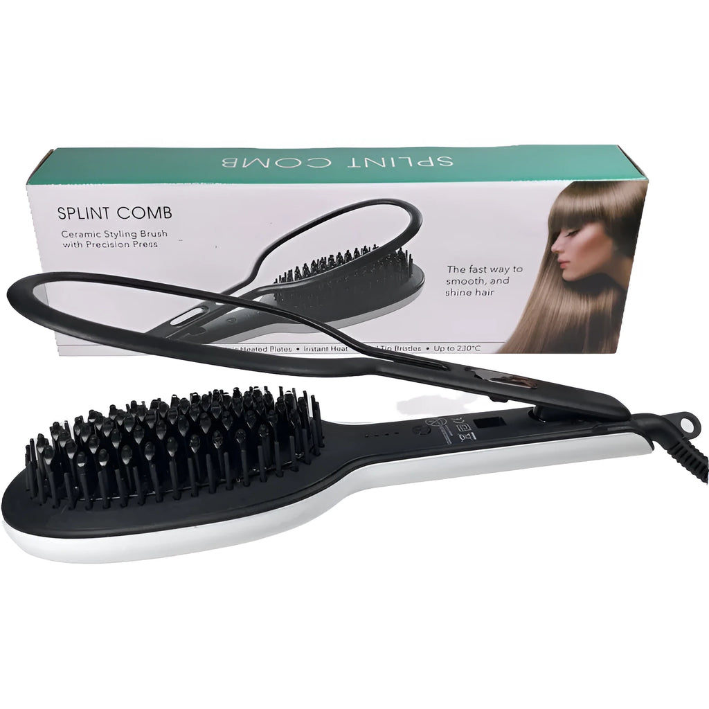 Explosive Style hair styler comb with tourmaline ceramic barrel, 10 heat settings, black and white finish