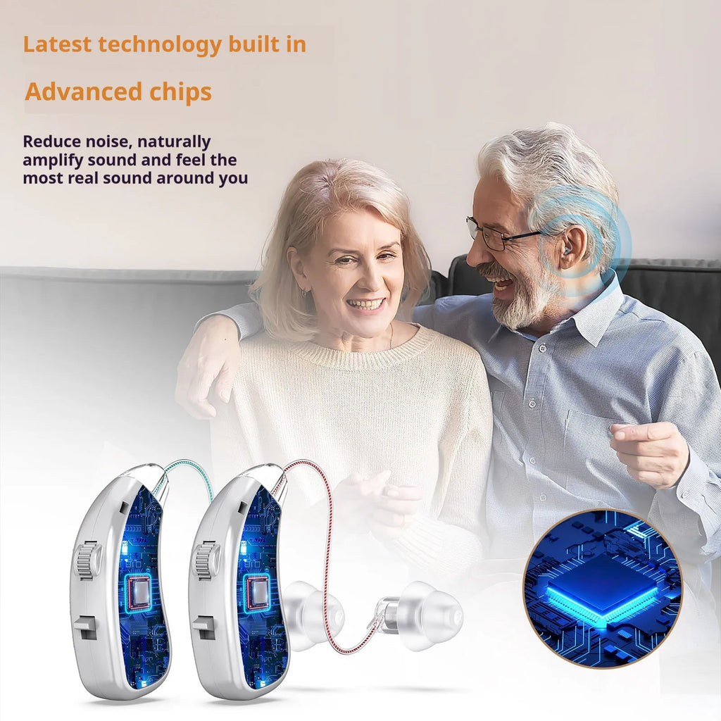 Silver USB charging hearing aid for the elderly with noise reduction