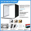 50cm foldable studio light box with LED lights and reflective interior for product photography.