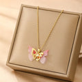 Women's copper necklace showing a choice of butterfly, cross, heart, and round diamond electroplated pendants.
