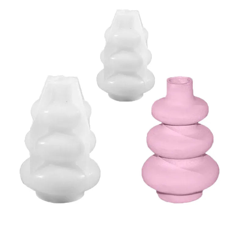 Silicone crafting mould for making three-layer irregular circle vase ornaments in small and large sizes.