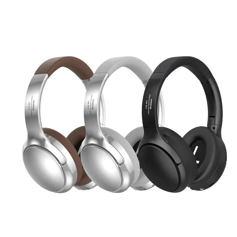 Retro-style brown wireless Bluetooth headset with metal details and sport headband design.