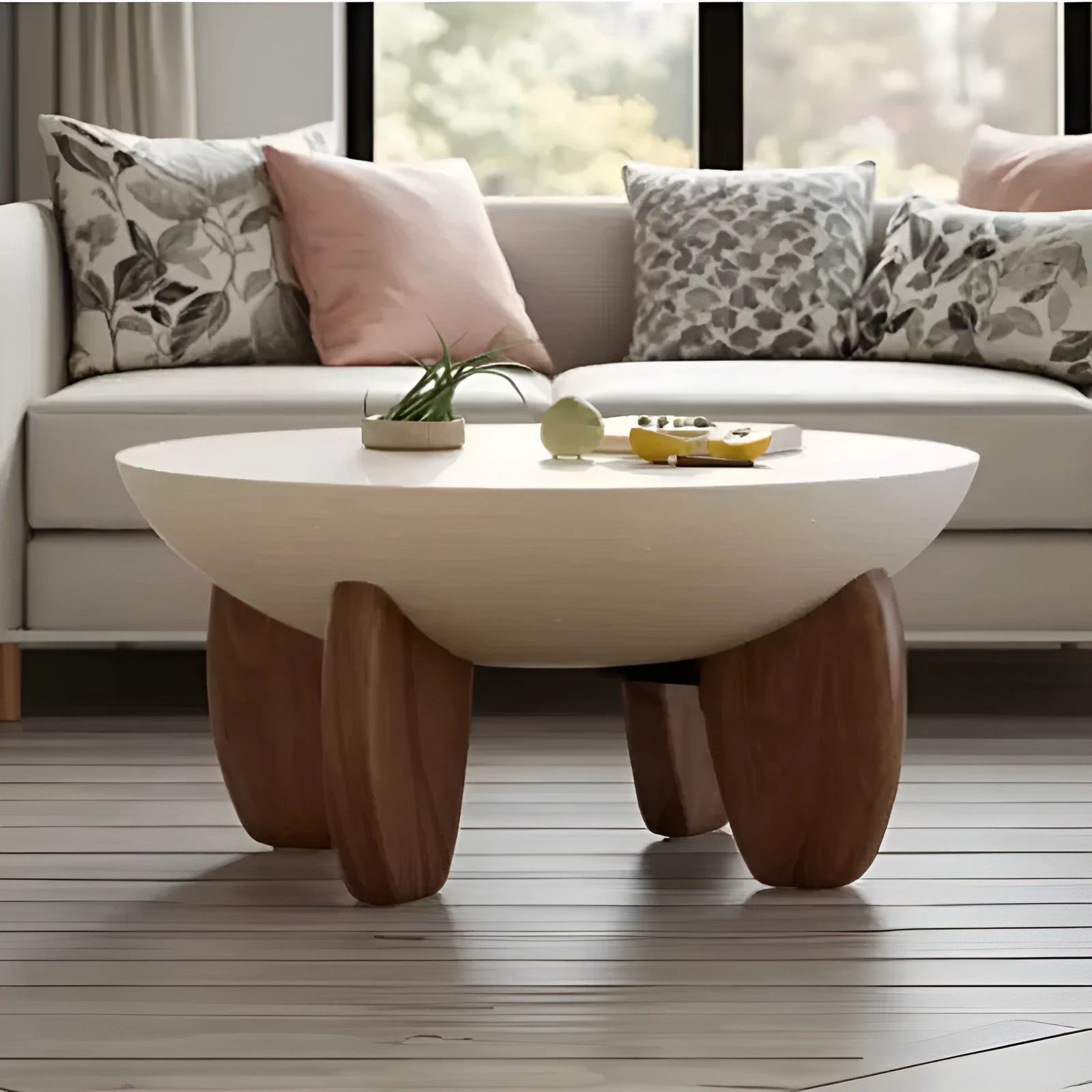White solid wood coffee table with adjustable legs and storage compartment