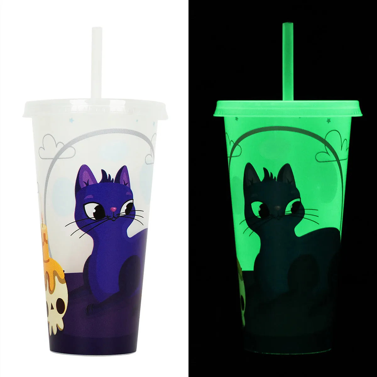 720ml plastic Halloween luminous straw cup with colourful design