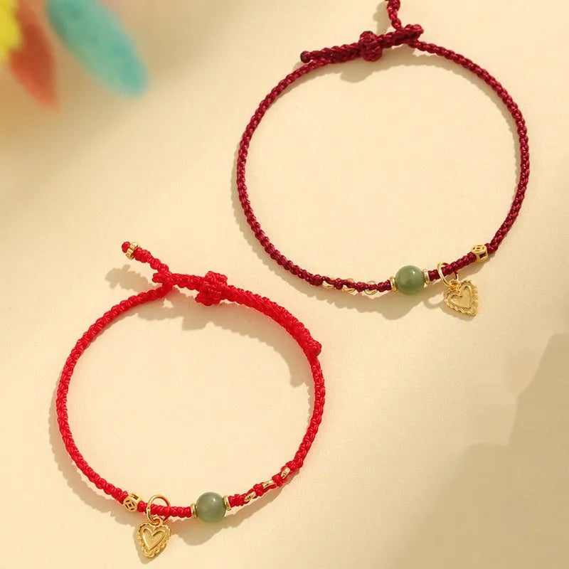 Handmade woven bracelet with 925 silver and Hetian jade, red carrying strap