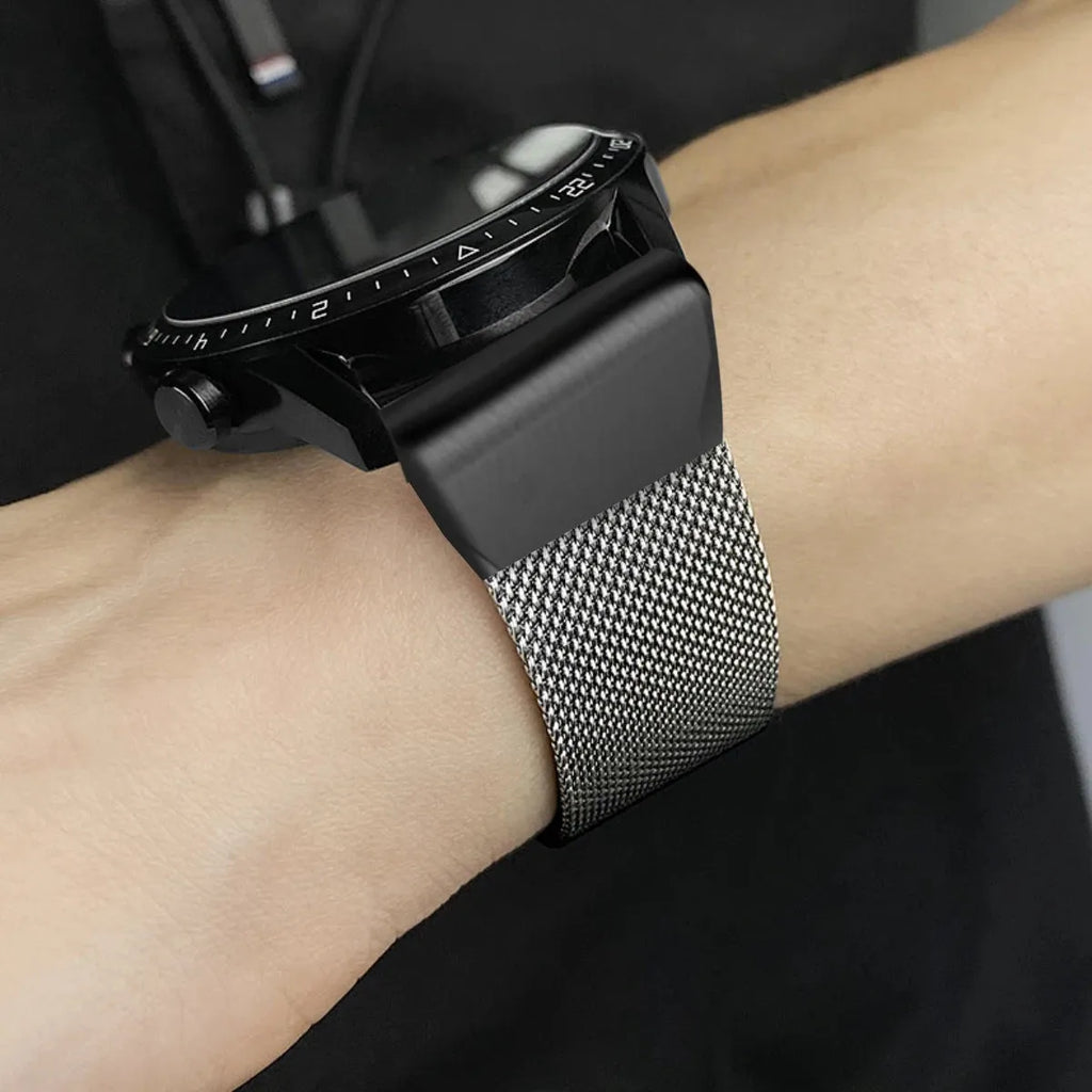 Stainless steel card-style replacement strap for Garmin Fenix smartwatch in silver finish.