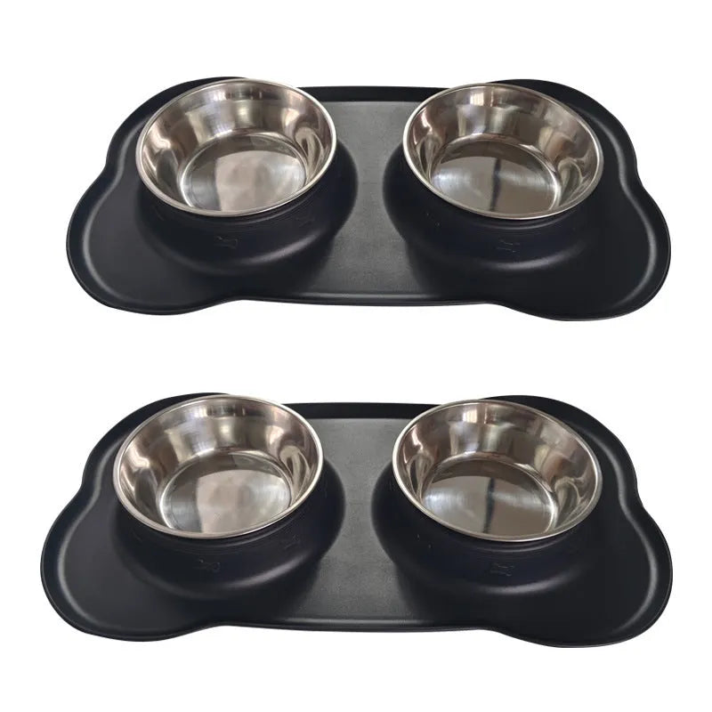 Large silicone pet bowl with stainless steel inner component in blue colour