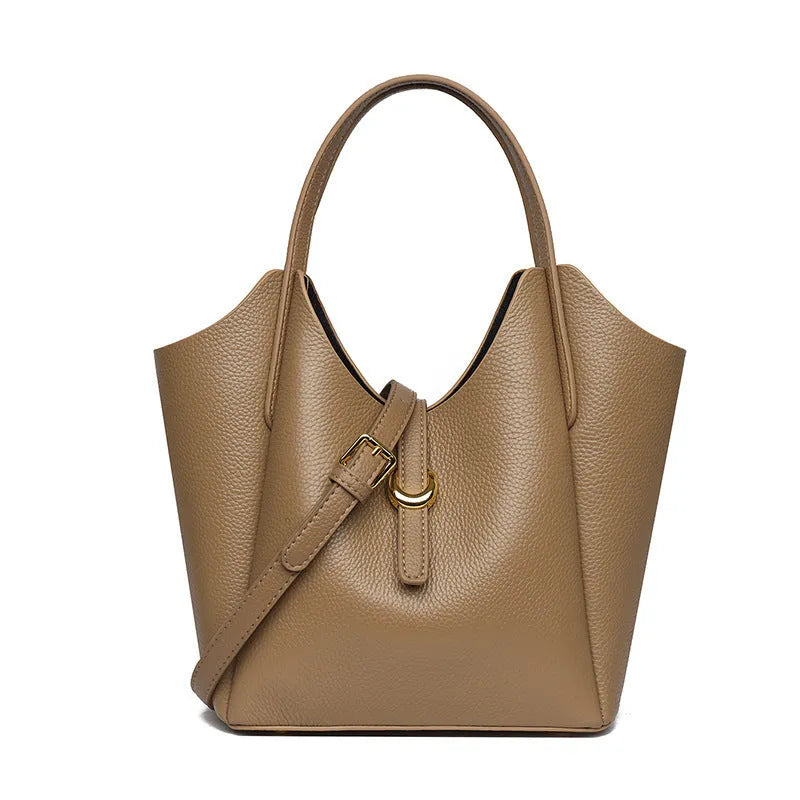 Genuine leather women's bucket bag with hand holding design in retro European American style