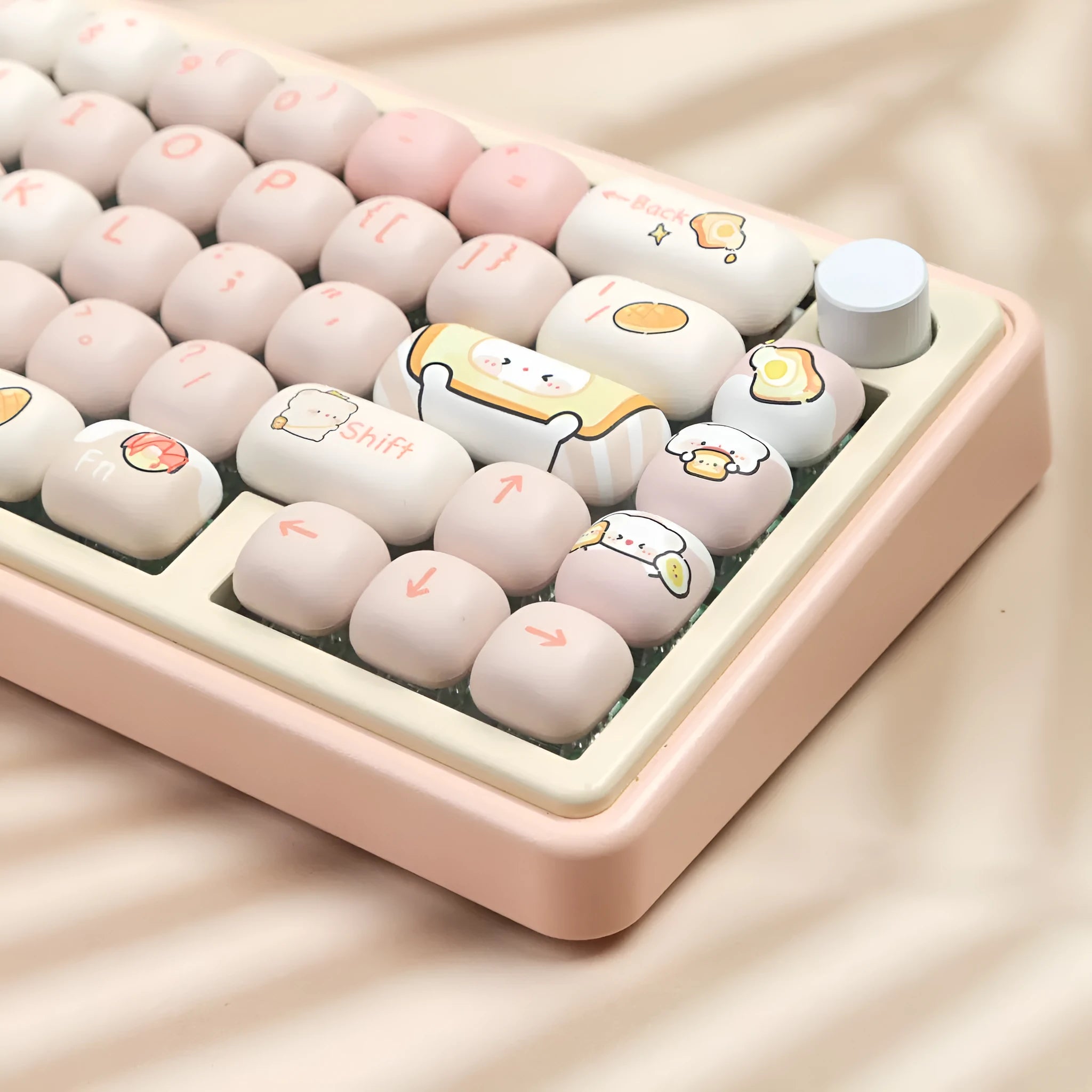 MOG Steamed Bread key cap set with bread bear character design on PBT plastic