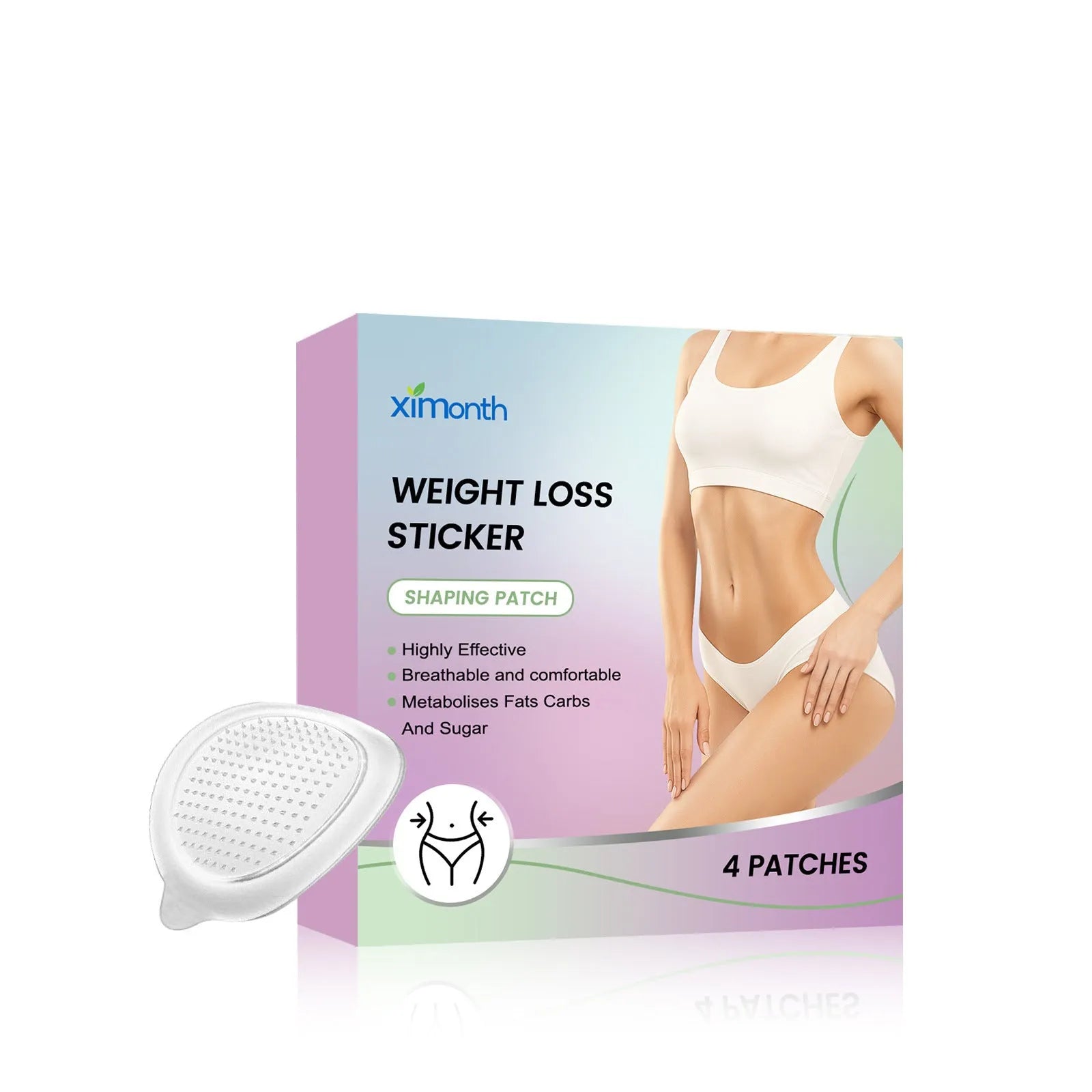Pack of four body nursing adhesive bandages with aloe and mint extracts on skin.