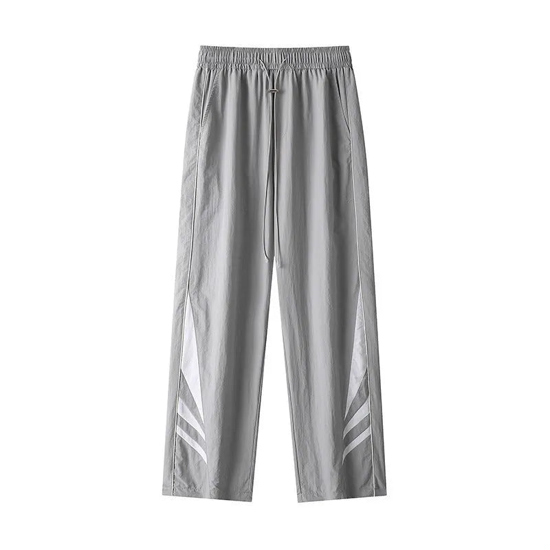 Men's plus size straight leg summer trousers in black with elastic waistband