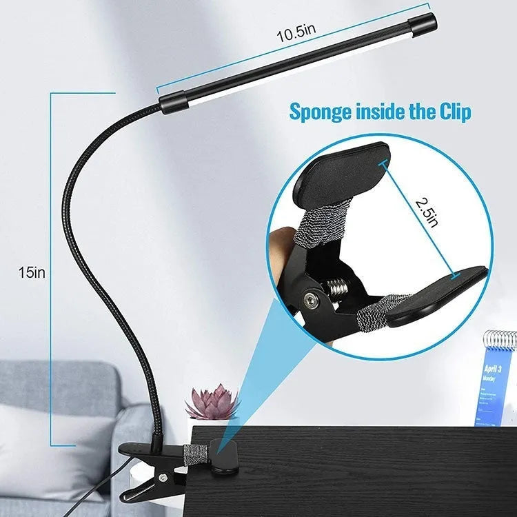 26cm black and white USB LED desk lamp for dormitory study areas with eye protection feature