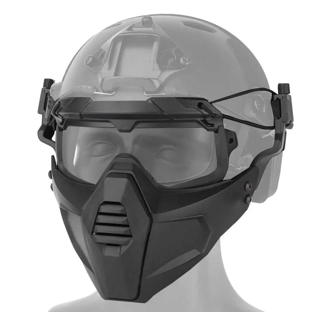 Tactical combination suit mask and goggles set in green with helmet style, free size, TPE and PC materials