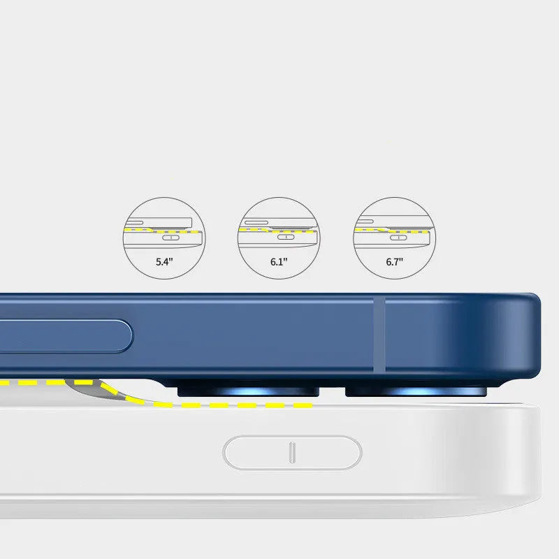 White or blue MagSafe magnetic wireless power bank with LCD display showing battery percentage