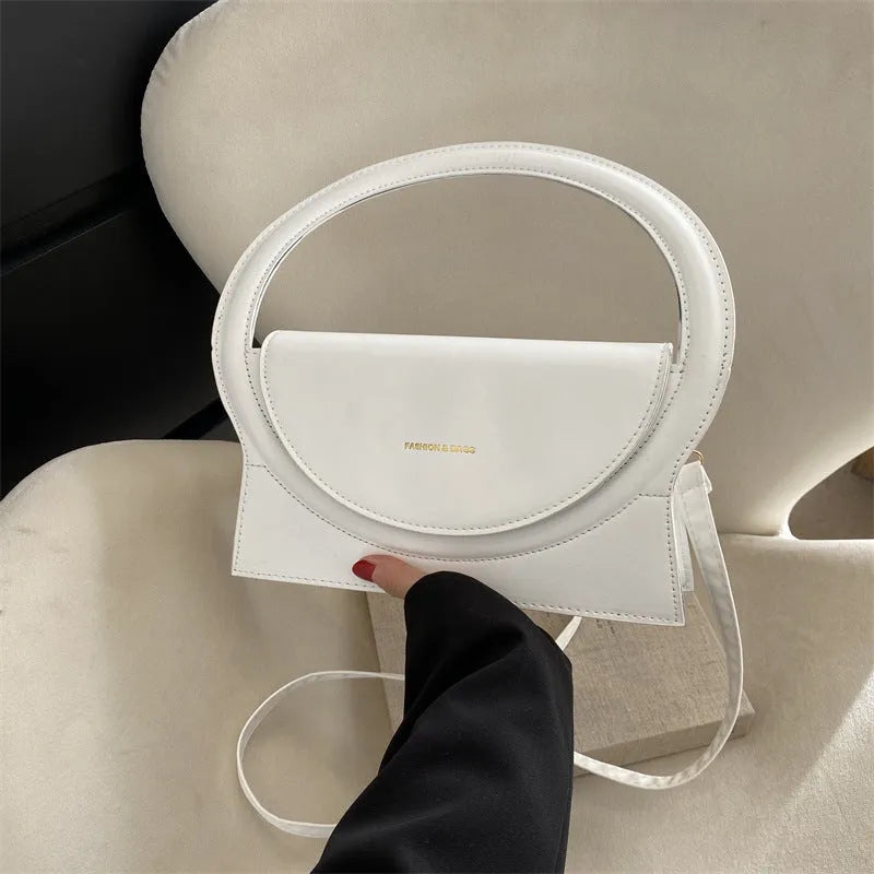 Horizontal square PU leather messenger bag with sandwich pocket and stitching detail