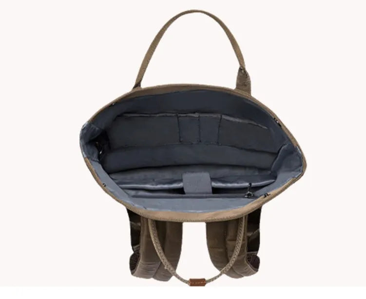 Polyester casual backpack in black, dark grey or green, showing zippered opening and under 20L capacity.