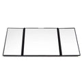 Silver car folding makeup mirror showing folded and opened positions with ABS frame and glass mirror